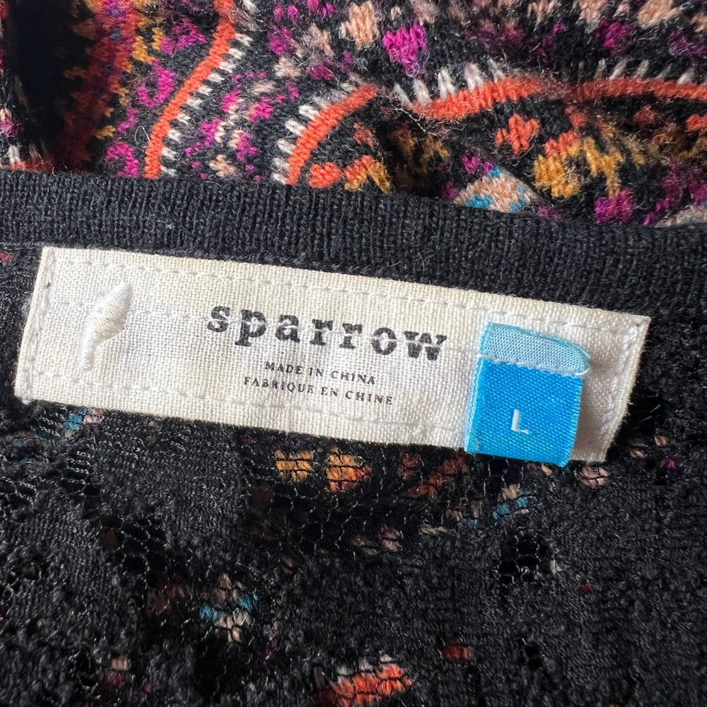 SPARROW Anthropologie Sweater Dress Boho Lace Cap Sleeve Orange Black Large - Picture 8 of 11